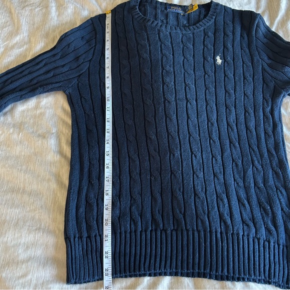 Ralph Lauren Men's 100% Cotton Cable Knit Navy Dark Blue Preppy Crewneck Sweater - Picture 6 of 7